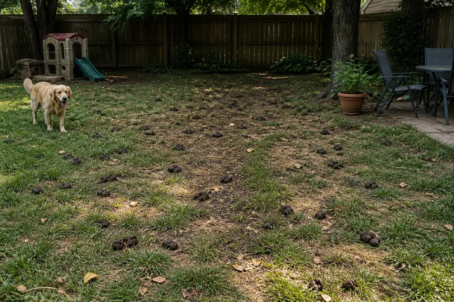 Dirty yard before cleanup